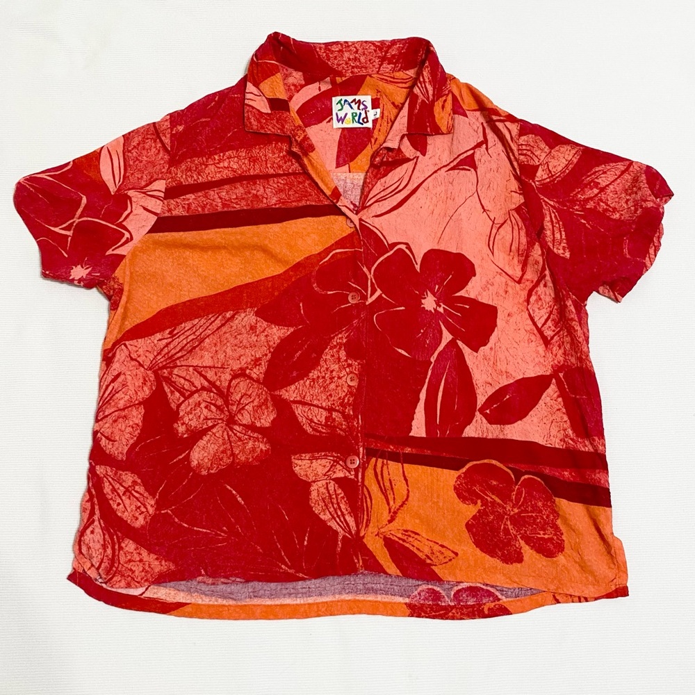 Vintage Jams World Spice Flower Hawaiian Orange Red Floral Top & Pants Set - Picture 3 of 9